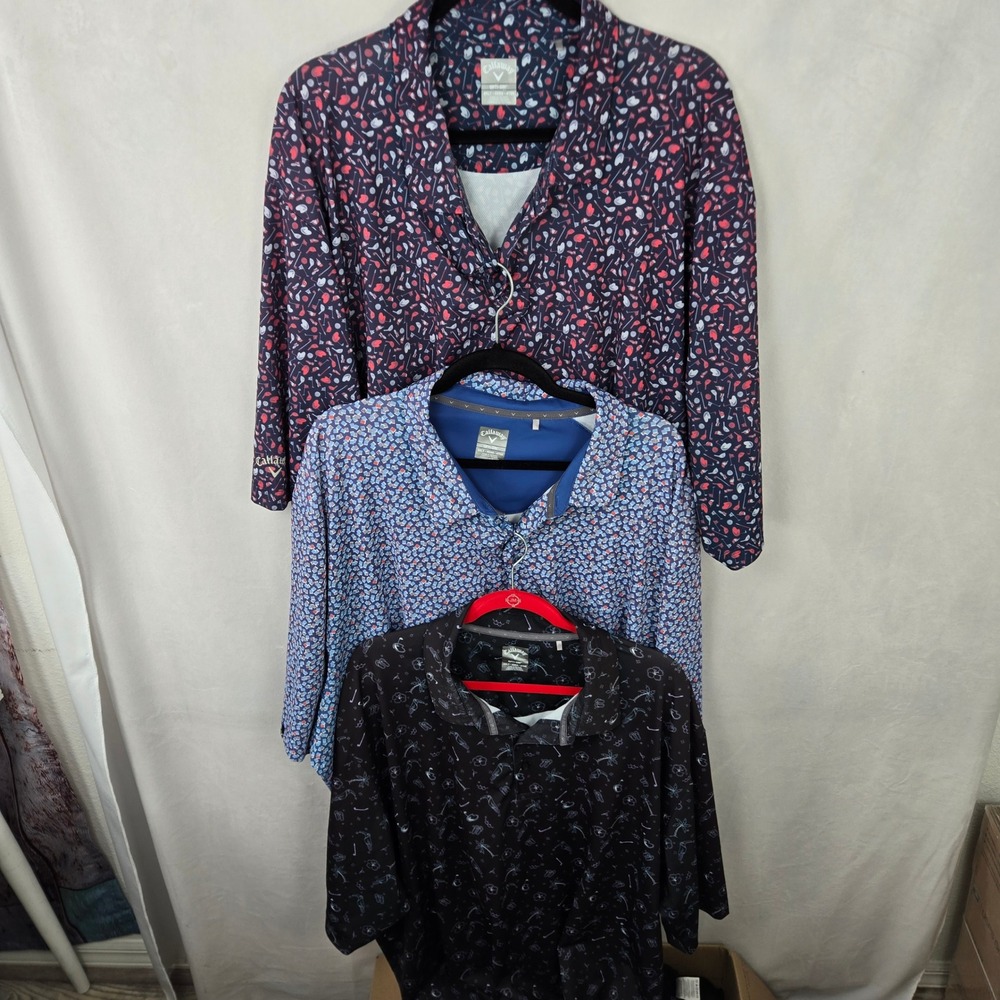 Lot of 3 Callaway Opti-Dri Golf Polo Shirts Mens 4XLT AOP Tropical Geometric PGA